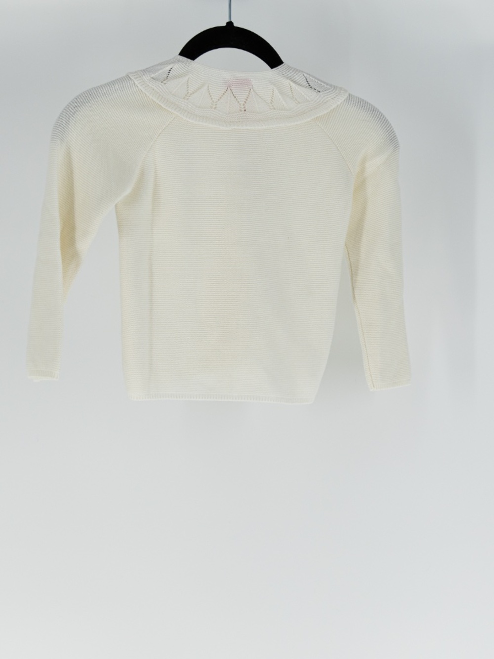 NEW La Coqueta Baena Girl Cotton Knit Stretch Crew Neck Cardigan Sweater Ivory 4 - Picture 4 of 4